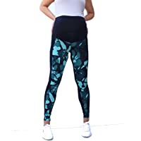 Mallas de maternidad con banda de vientre y estampado de chevron e impresas multicolores verde military green Talla:S